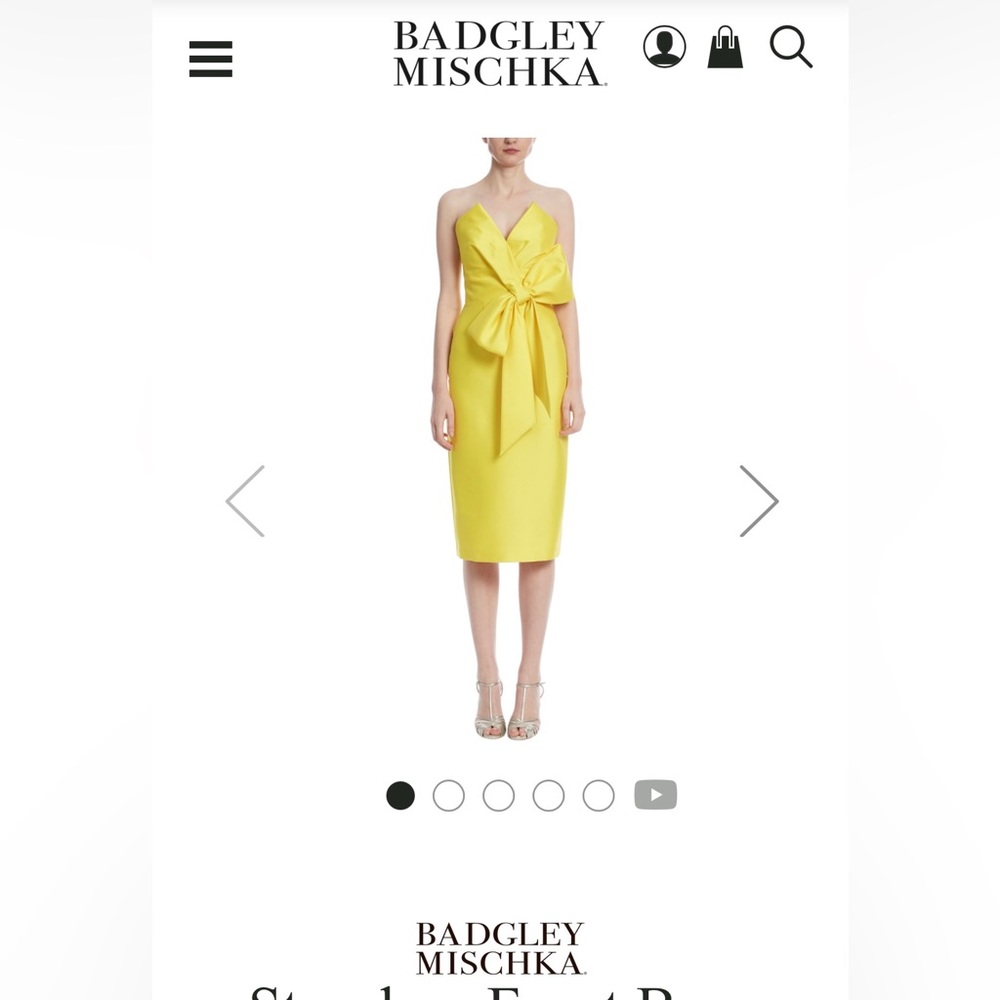 Badgley Mischka Strapless Front Bow Cocktail Dress, color Marigold.
